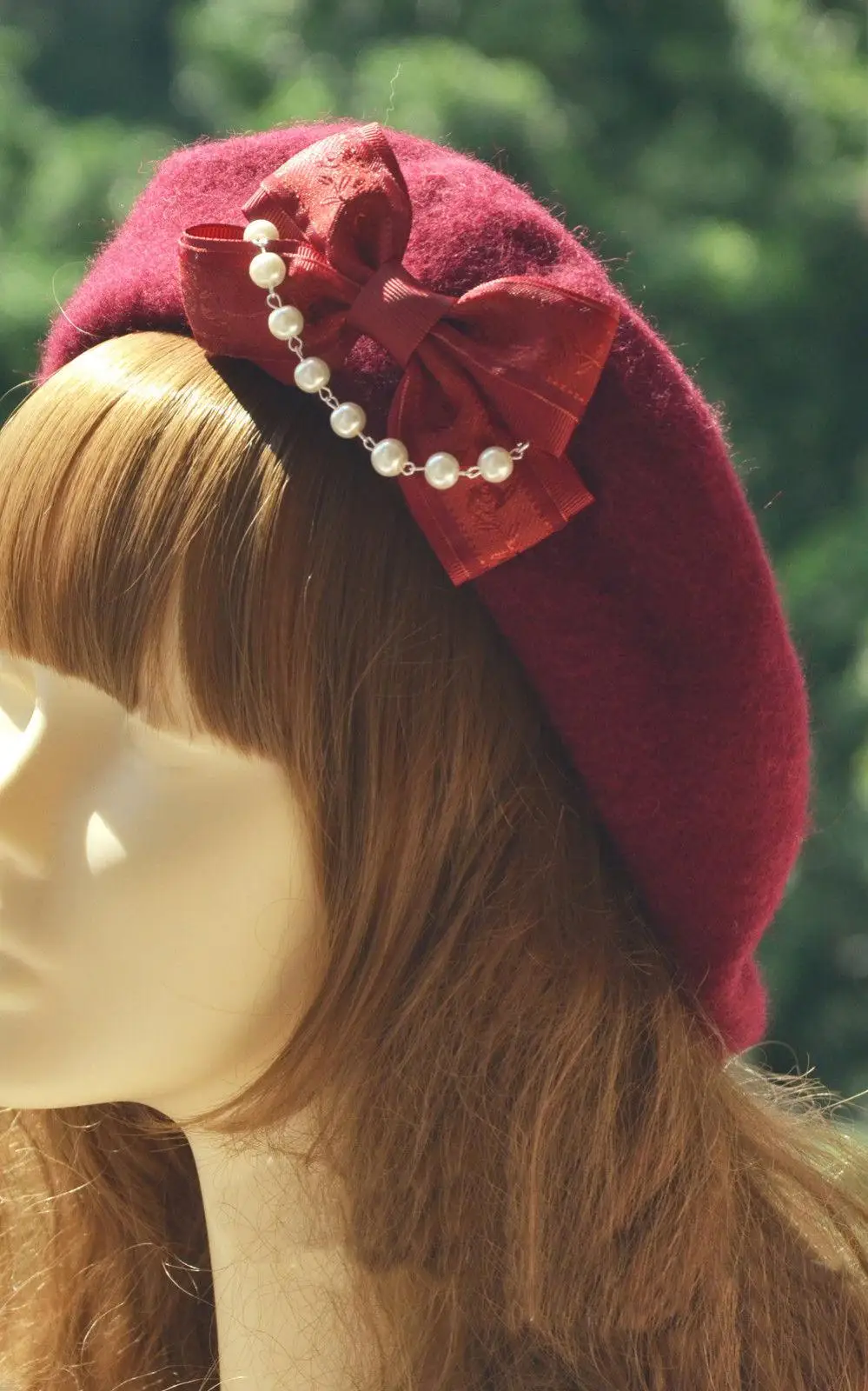 Elegant Womens Lolita Pearl Bow Wool Beret Hat Sailor Artist Painter Cap Gifts