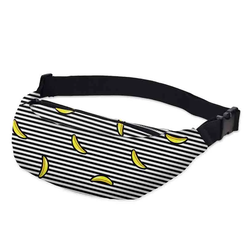 

Free Shipping High Quality 3D Printed Waist bags Pack Striped with Banana Pattern Adjustable Band for Outdoors Fanny Packs
