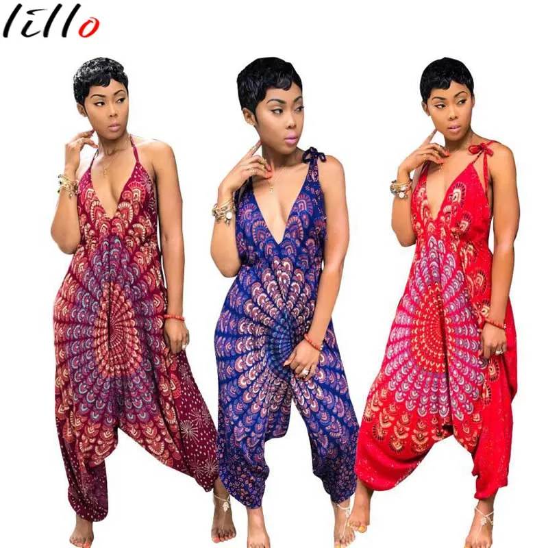 

2019 new African women's jumpsuit National style print hot sexy wide-leg jumpsuit Comfortable fabrics Unique popular design