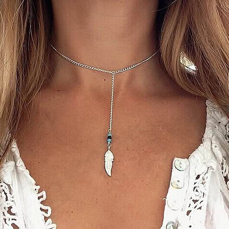 Long Necklace for Woman Leaf Sweater Chain Pendant Fashion Bohemian Jewelry Accessories