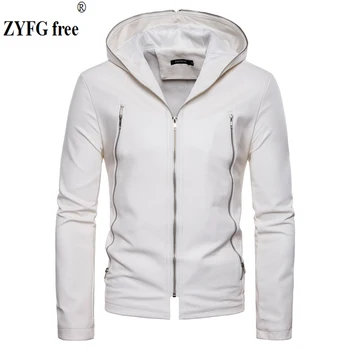 

EU/US large size jacket 2018 New casual style winter Hooded leather men fashion brand solid color loose Hooded UP Leather Tops