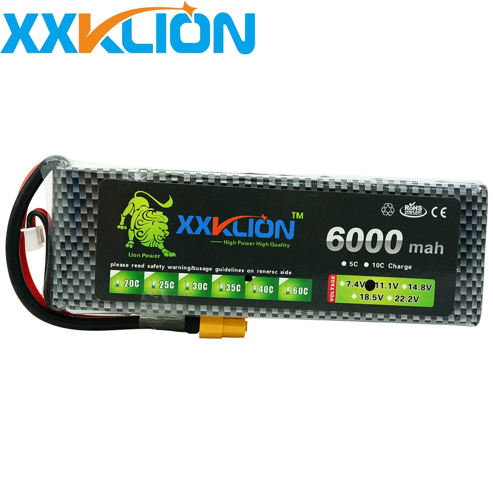 XXKLION 3S Lipo Battery 11.1V 6000MAH 40C RC Remote Control Helicopter Aerial photography Remote control car Model Battery