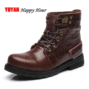 

Genuine Leather Boots Men Warm Winter Shoes Warm Plush Hard Outsole for Cold Winter Men's Boots Brand Male Ankle Boats KA054
