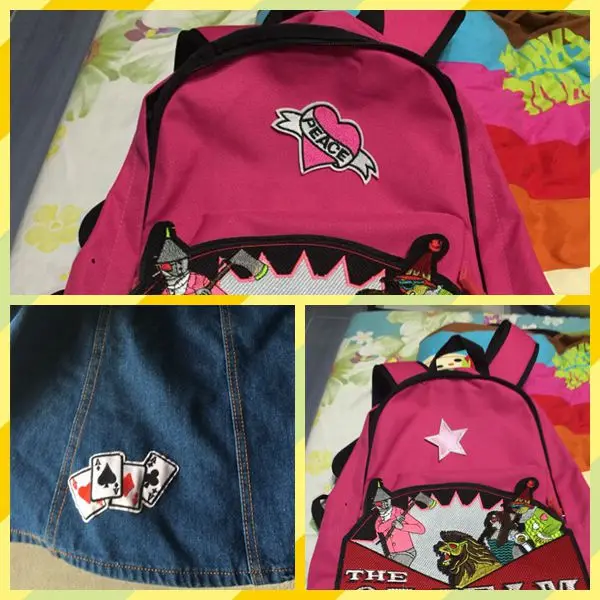 Poker Peace Pink heart star anchor Iron On Cloth Patches 4pcs - Customers Show