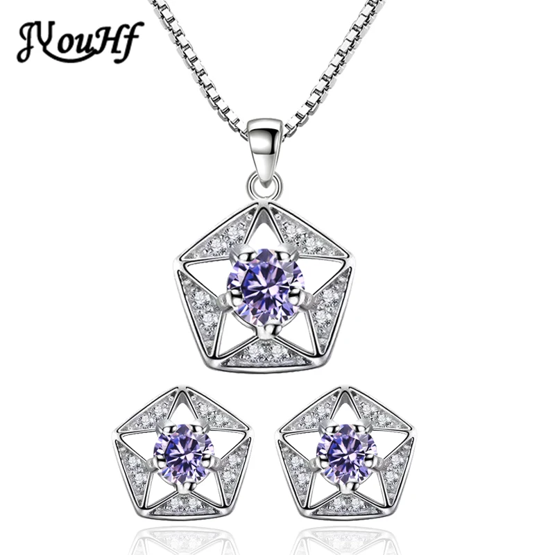 

JYouHF Vintage White/Purple Crystal CZ Stone Jewellery Sets for Women Lucky Star Earrings Pendant Necklaces Jewelry Set Bijoux