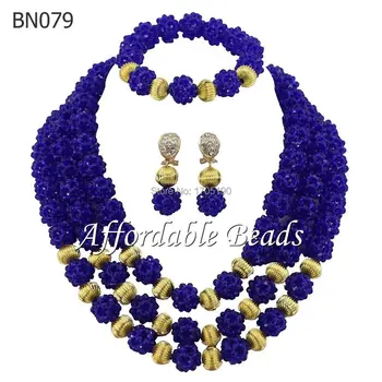 

2017 Charming Royal Blue African Wedding Crystal Beads Jewelry Sets Nigerian Costume Bridal Necklace Jewelry Free Shipping BN079