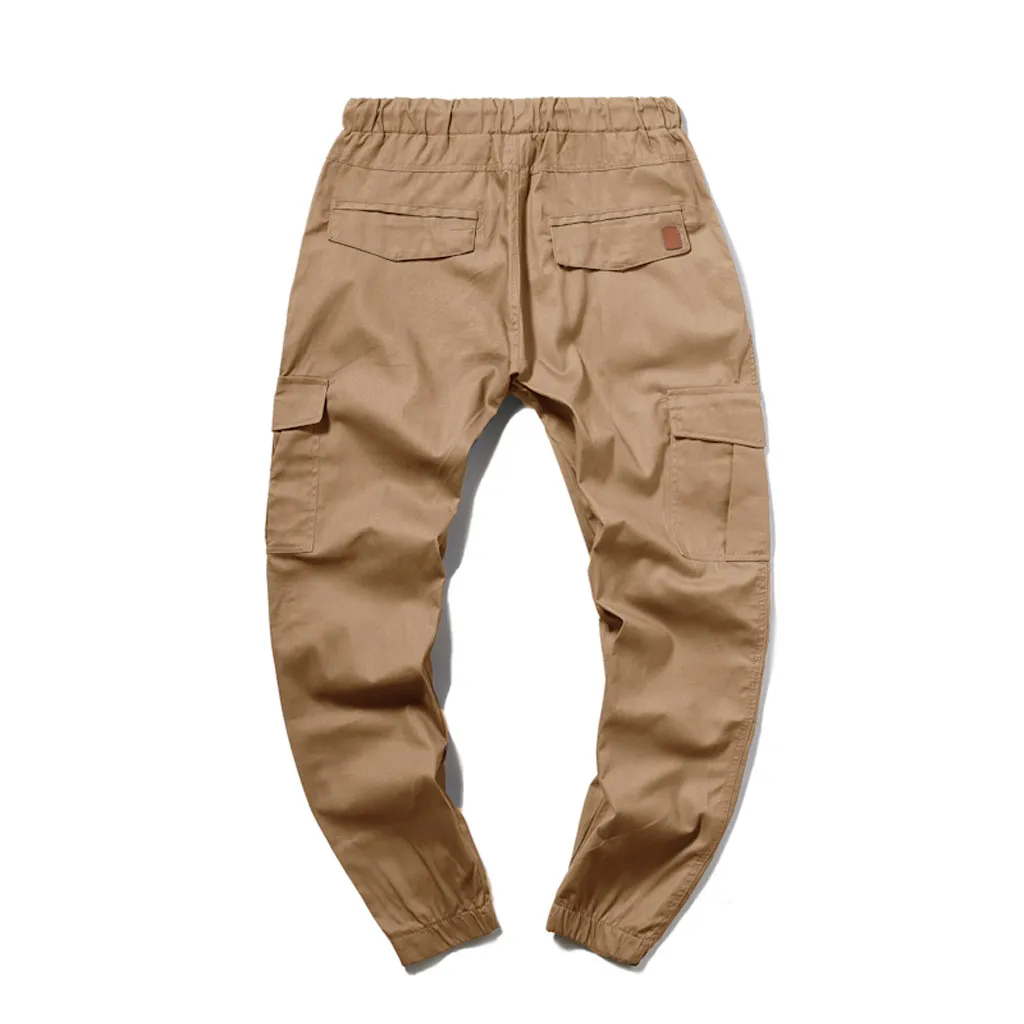 Solid Drawstring Cargo Jogger Pants