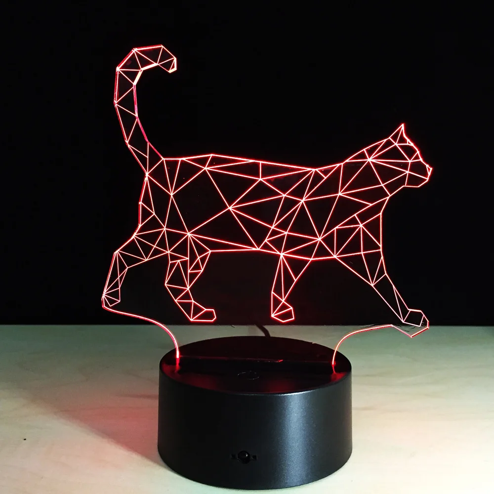 Милый 3D ночник с котом, креативный Электрический иллюзионный 3d светильник, светодиодный, 7 цветов, меняющий USB сенсорный Настольный светильник для детского подарка - Испускаемый цвет: 7 Colosr changeable