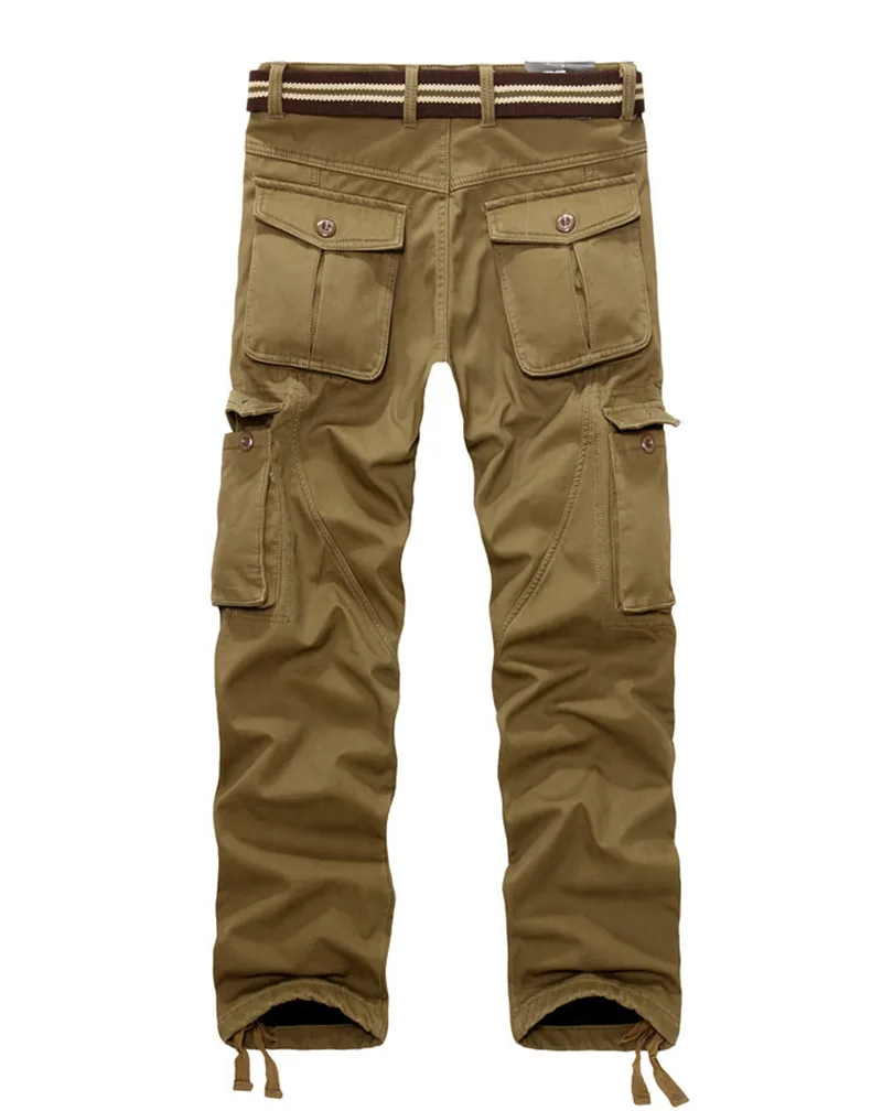 Forro de lã Treinamento ao ar Inverno Masculino Grosso Quente Solto Macacão Calças Livre Caminhadas Acampamento Zíper Bolsos Carga Militar 11 High Quality Esporte e Lazer