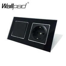 Европейская розетка с когтями Wallpad черный Стекло Панель 1 Gang 2 Way настенный выключатель и Schuko EU стены Мощность розетка с ключей) крепление на спине