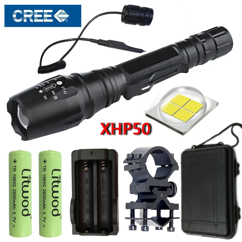 

Litwod Z20V5 CREE XHP50 Tactical LED Flashlight Torch 8000lm Zoomable Power 2x18650 battery powerful flashlight for hunting