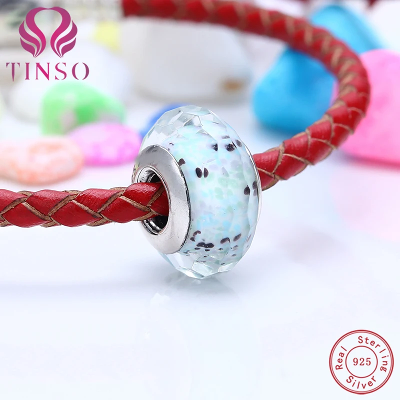 

New 100% Real 925 Sterling Silver Luxury Glass Beads Charms Fit Pandora Bracelet for DIY Jewelry Making Women's Gift