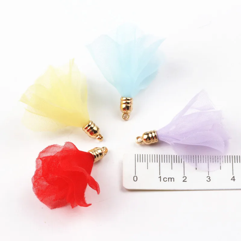 40mm Mix color FlowerTassels Of Satin For Woman Fashion Jewelry Finding DIY Earring Keyring Cellphone Handmade Accessory 100pcs