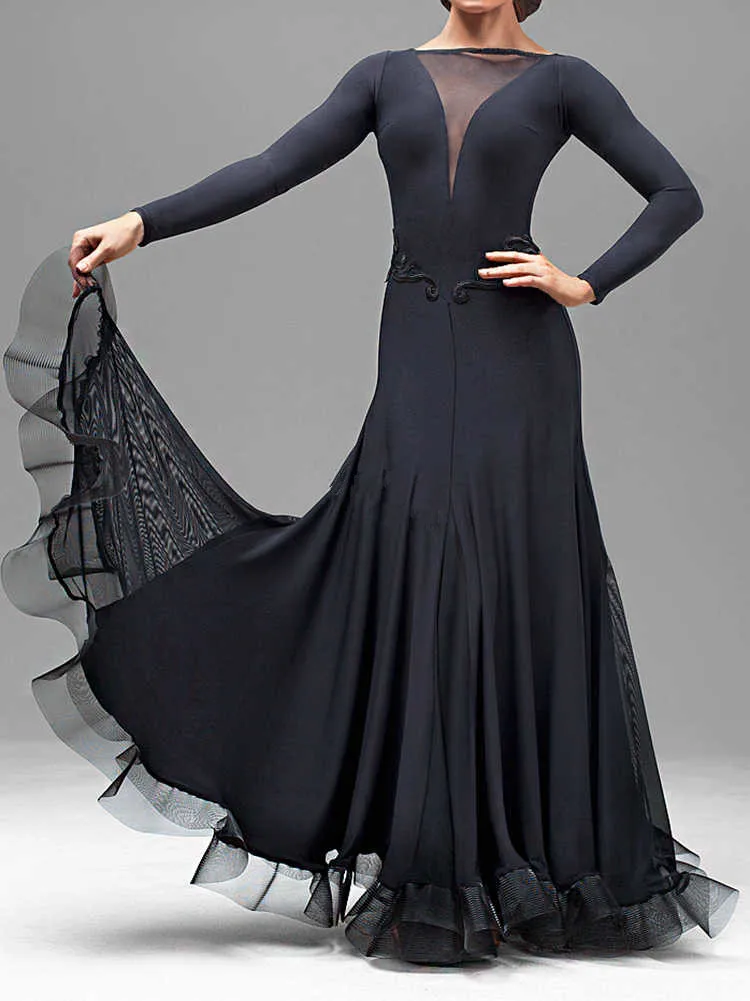 Black Adult modern dance costumes women ballroom dance dresses standard ballroom dancing clothe Competition standard dress