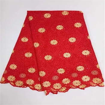 

African Swiss Voile Lace High Quality ,Red African lace Fabric 5 Yards 100% Cotton Swiss Voile Lace For Party Dress With Stones