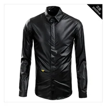 M-XXL! Для мужчин одежда искусственная PU небольшие пчелы вышивка мода лоскутное тенденция мужской футболки с длинными рукавами тонкий певица костюмы