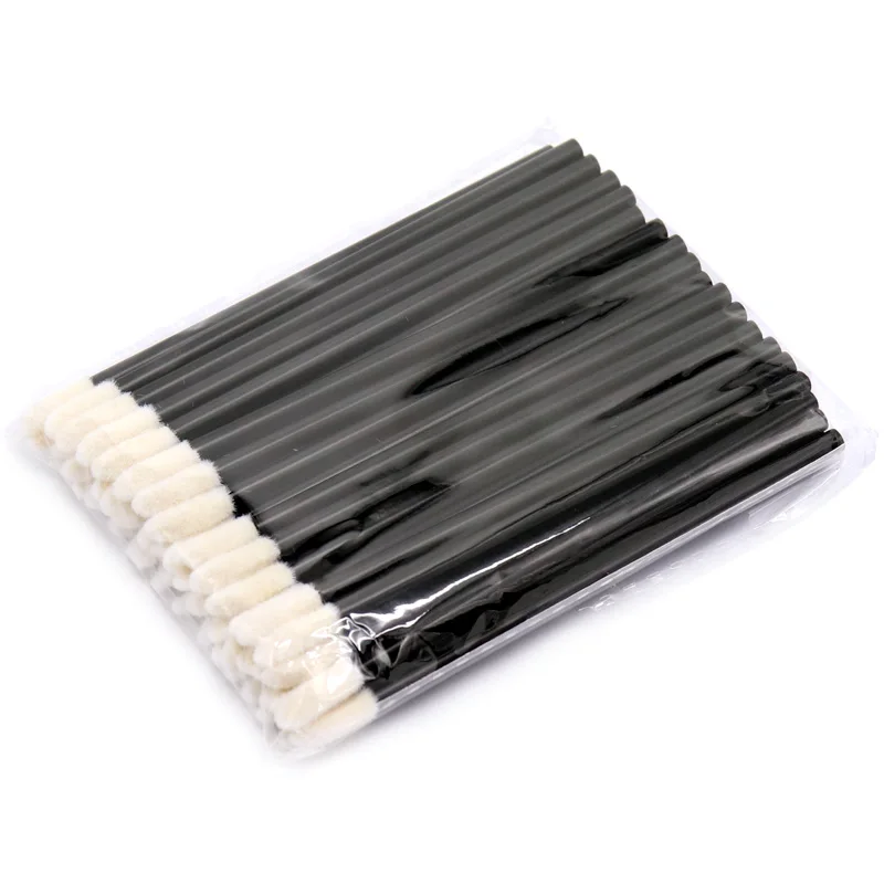 Black SinSo 50pcs Lip Brush Makeup Brushes Tools Set Mascara Wands Pen Cleaner Cleaning Eyelash Disposable Makeup Brush Applicators - Handle Color: Black