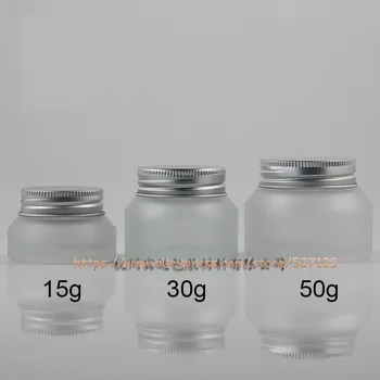 

15g 30g 50g clear frosted(Natural) glass jar with aluminum lid, eye cream/mask cream/facial cream/mini/sample container