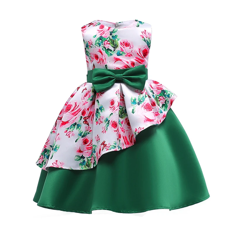 

2018 Summer Tutu Dress Girls Princess Dresses Floral Print with Bow for Children Clothing Party Performance Costume 3y-10y