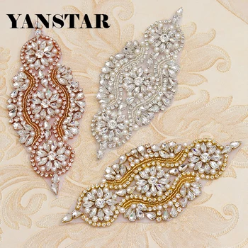 

YANSTAR 5PCS Wholesale Beads Rhinestone Appliques For Sewing On Wedding Dress Belt Accessory DIY Bridal Gown Sash YS851