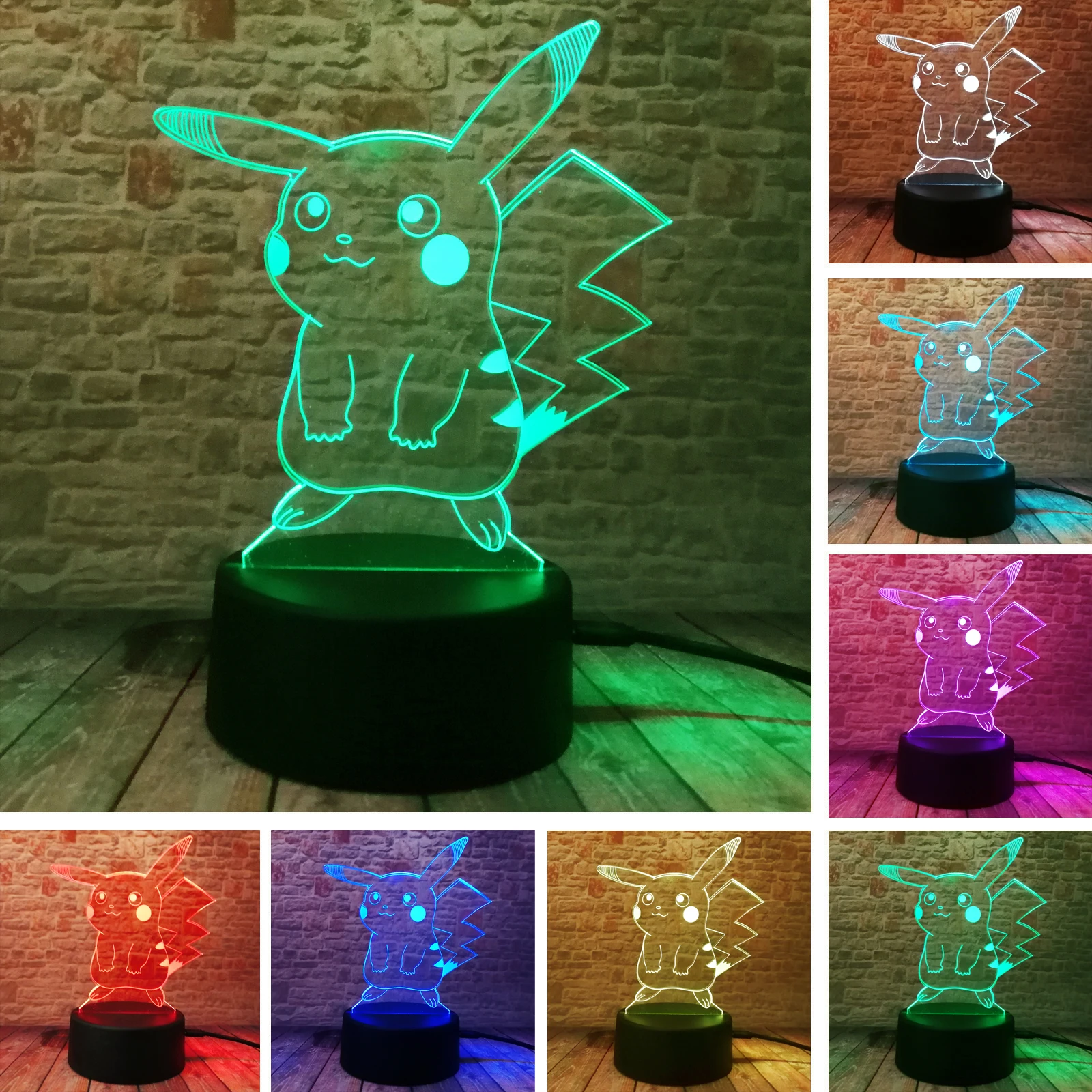  Hot Pokemon Go Action Figure 3D Atmosphere Illusion Night Light Pikachu Bedroom Kids Gift Creative  - 32779928533