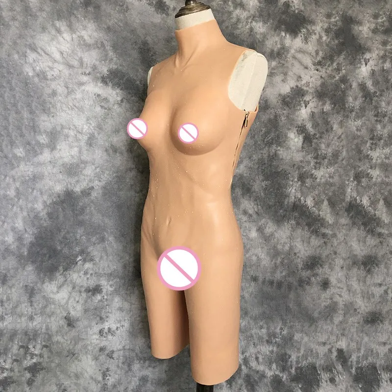 Silicone Jumpsuit Shemale Transvestite Breast Forms Drag Queen Crossdress Artificial Vagina for Crossdresser Vagina C Cup crossdresser transsexual drag queen silicone vagina forms for men crossdress shemale jelly belly fake cc underwear