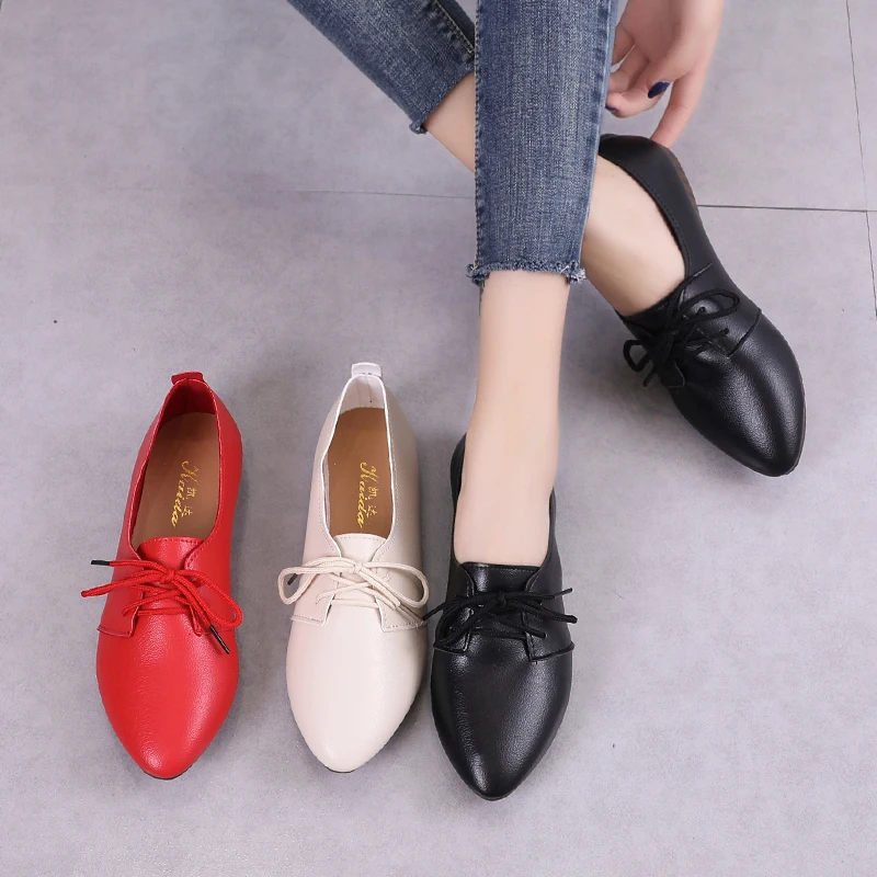 

2019 spring new summer comfortable single shoes female casual flat flat with pointed lace-up shoes.