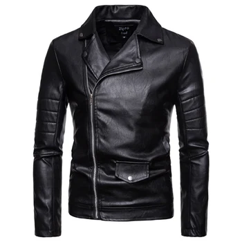 

New Brand Leather Jacket Punk Men Slim Fit PU Outerwear Autumn Black Motorcycle Leather Jacket Male Casual Zipper Aviator Jacket