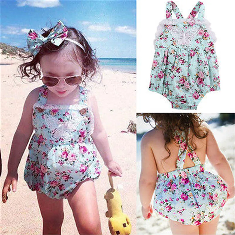 2016 Polka Dot Princess Baby Girl Clothes Lace Floral font b Bodysuit b font Backless