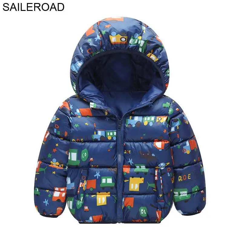 SAILEROAD Динозавр Pattern Зимний Мальчик Куртка 2-7age Мальчики Парка Теплые Детские Пальто Пух Хлопка Мультфильм Животных Детская Одежда