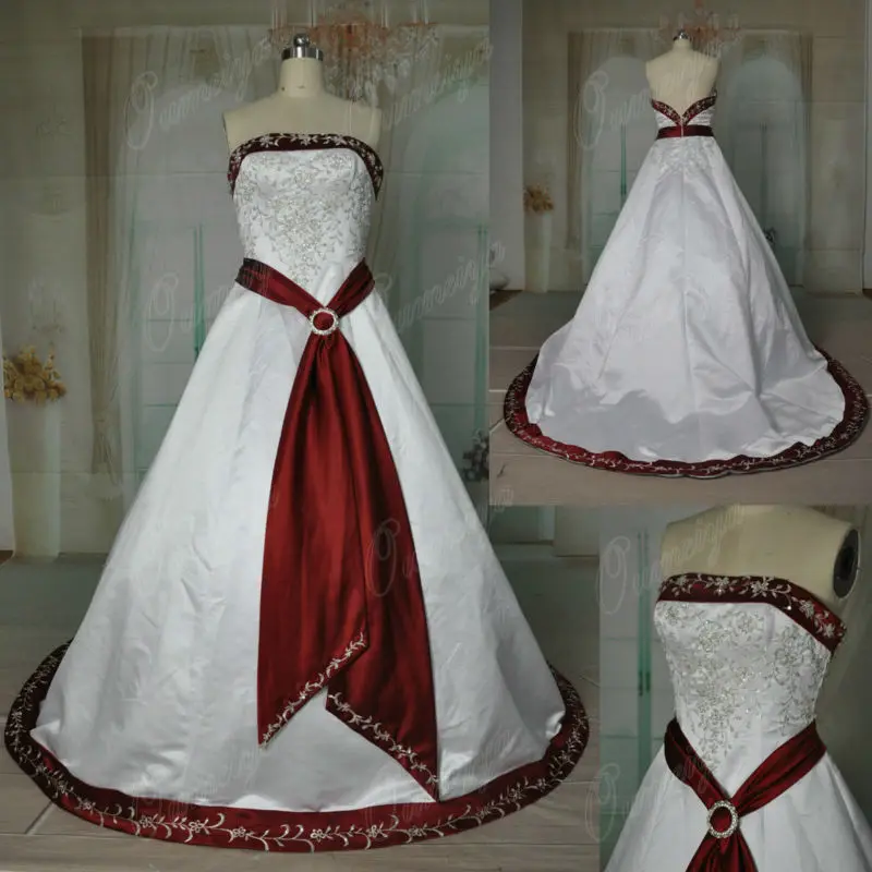 Oumeiya ORW310 Silver Embroidery White and Red Wedding Dress-in Wedding ...