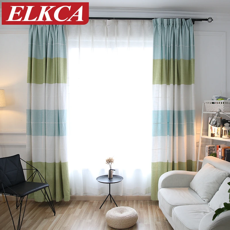 

Japan Style Colorful Horizontal Striped Curtain for Living Room Thick Jacquard Faux Linen Curtains for Bedroom Window Curtains