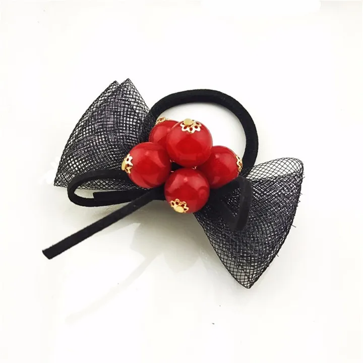 8 Cute Princess Pearl Bow Hairwear Ponytail Holder Hair Accessories For Women Lace Elastic Hair Rope Band Ties Girls Headdress Hairrope