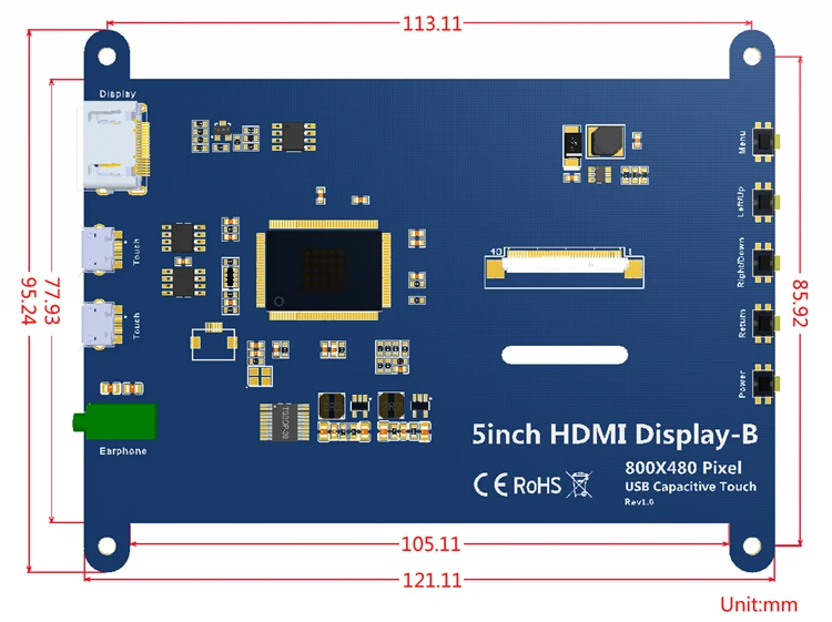 5 дюймов 800*480 ЖК-дисплей Дисплей HDMI HD емкостный ЖК-дисплей модуль USB 5 точки Сенсорный экран нет необходимости водитель Поддержка raspberry pi