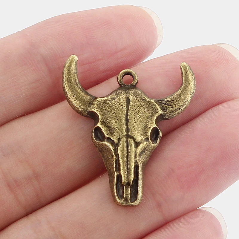 

10Pcs Antique Bronze Copper Cow / Bull Ox Head Skull TauRen Bull Charm Pendant for Statement Necklace Jewelry Marking Findings