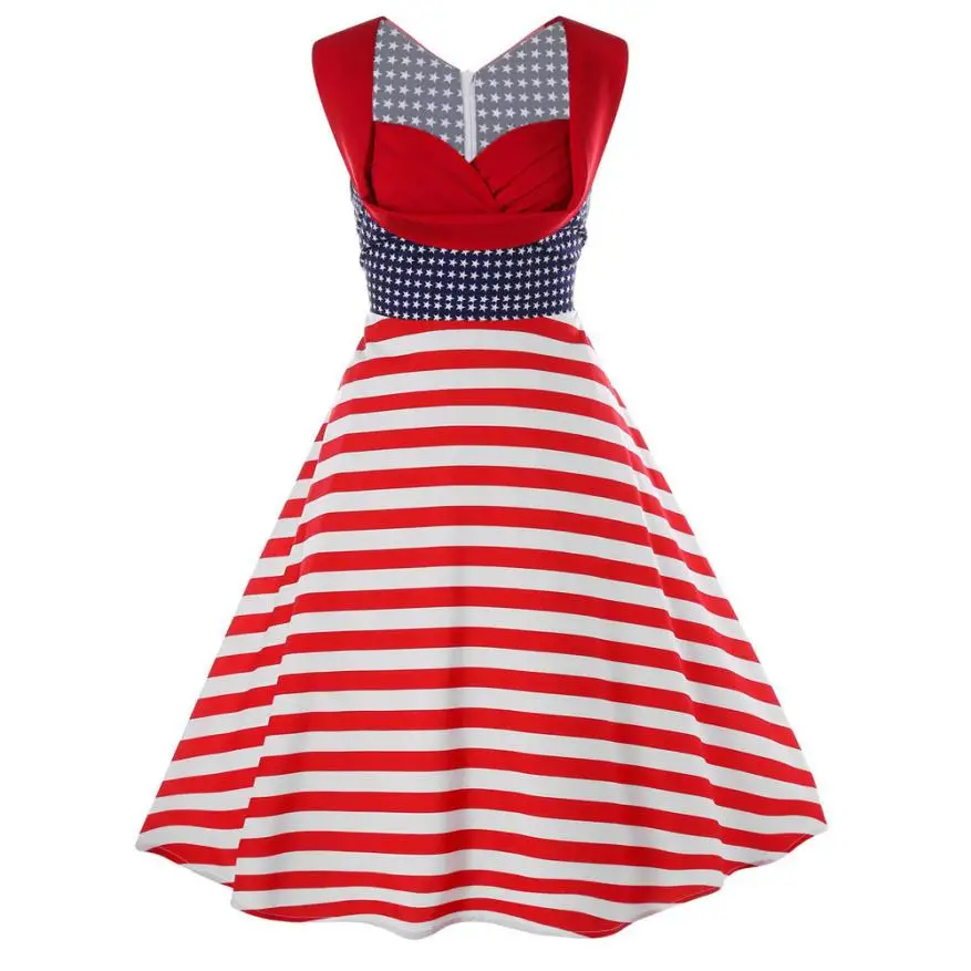 

Women American Flag Elegant Sleeveless Vintage Tea Hepburn Mini Dress Ball Gown casual fashion new style 2018 for women