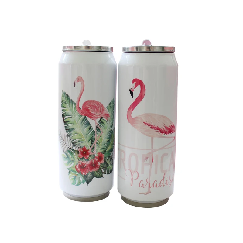

500ml Flamingo Pattern Creative Jar Mug Stainless Steel Chinchilla Thermos Portable Unisex Student Personality Fashion Straw Cup