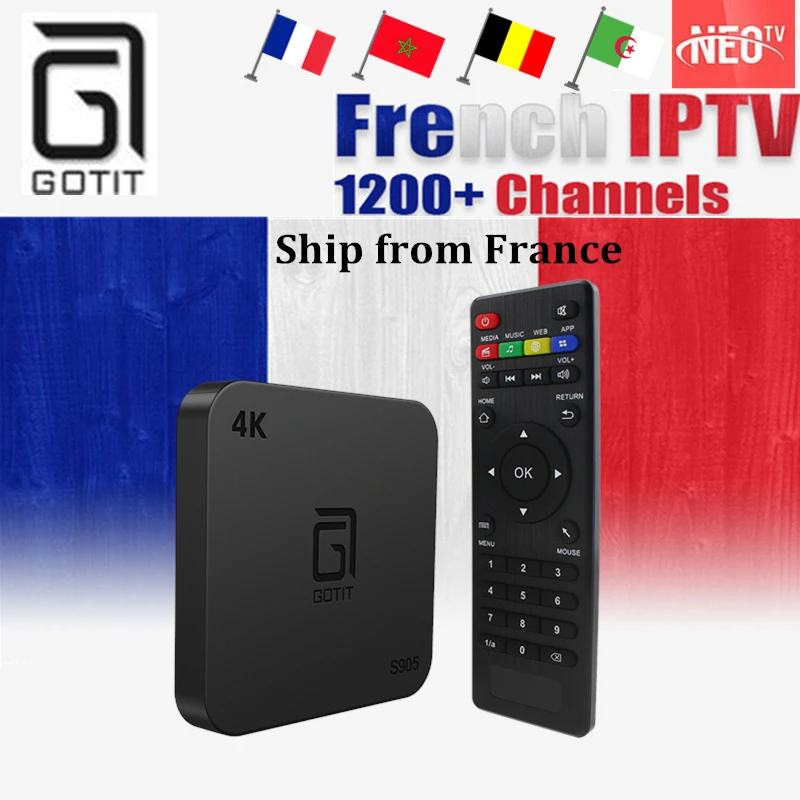 

French Belgium IPTV GOTiT S905 4K Smart Android TV box 1000+NEOTV Portugal IPTV Arabic Tunisia Morocco Germany Italy PayTV & VOD