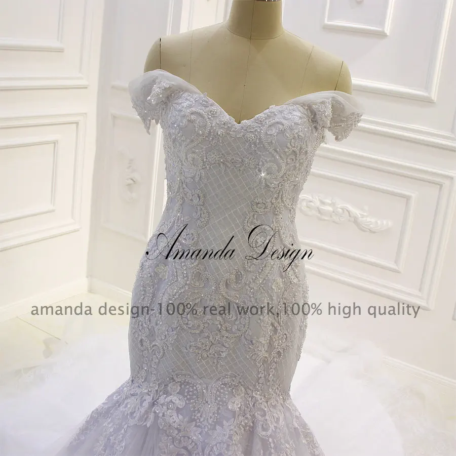 Аманда дизайн vestido de noiva с открытыми плечами кружевная Апликация Хрустальная Русалочка Свадебное платье