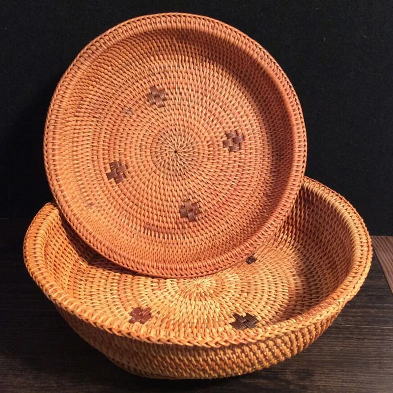 Creative vintage wicker fruit baskets large small Natural rattan fruit