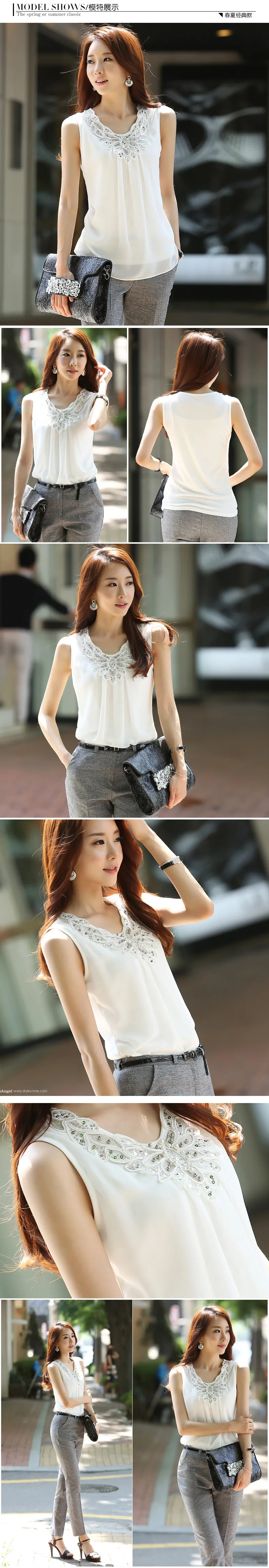 Корейская модная одежда новая женская шифоновая блузка со складками без рукавов белая рубашка офисная блузка для работы размера плюс S-6XL