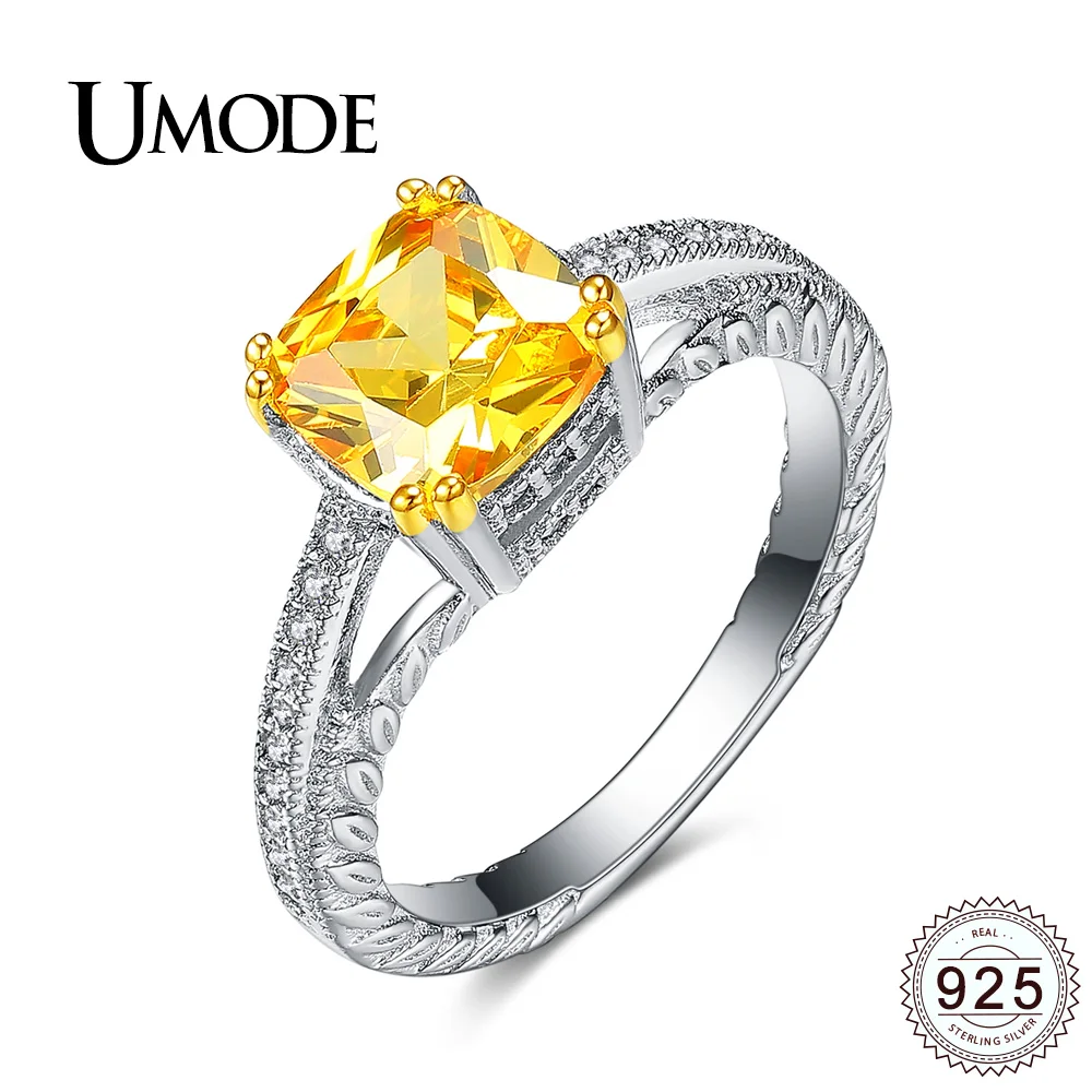 

UMODE New Fashion 925 Sterling Silver Rings for Women Trendy White Gold & Gold Color Wedding Ring Bands Anillos Mujer ULR0394