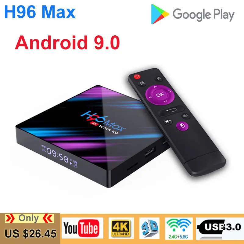 

H96 MAX RK3318 Set Top TV Box 4G DDR3 USB 3.0 Bluetooth 4.0 Android 9.0 OS 4K H96 youtube 4K 2.4G/5G Wifi smart box