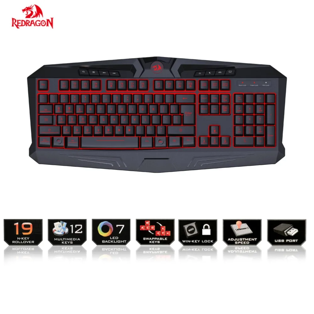 Игровая клавиатура Redragon 7 цветов светодиодный с подсветкой тихие клавиши