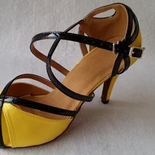 Женские желтые сатиновый бальный латинские танцы Самба Сальса Ceroc Танго танцевальная обувь всех размеров