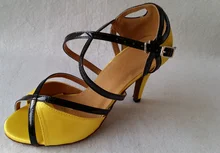 Wholesale Ladies Girls Yellow Satin Ballroom Latin Samba Salsa Ceroc Tango Dance Shoes All Size