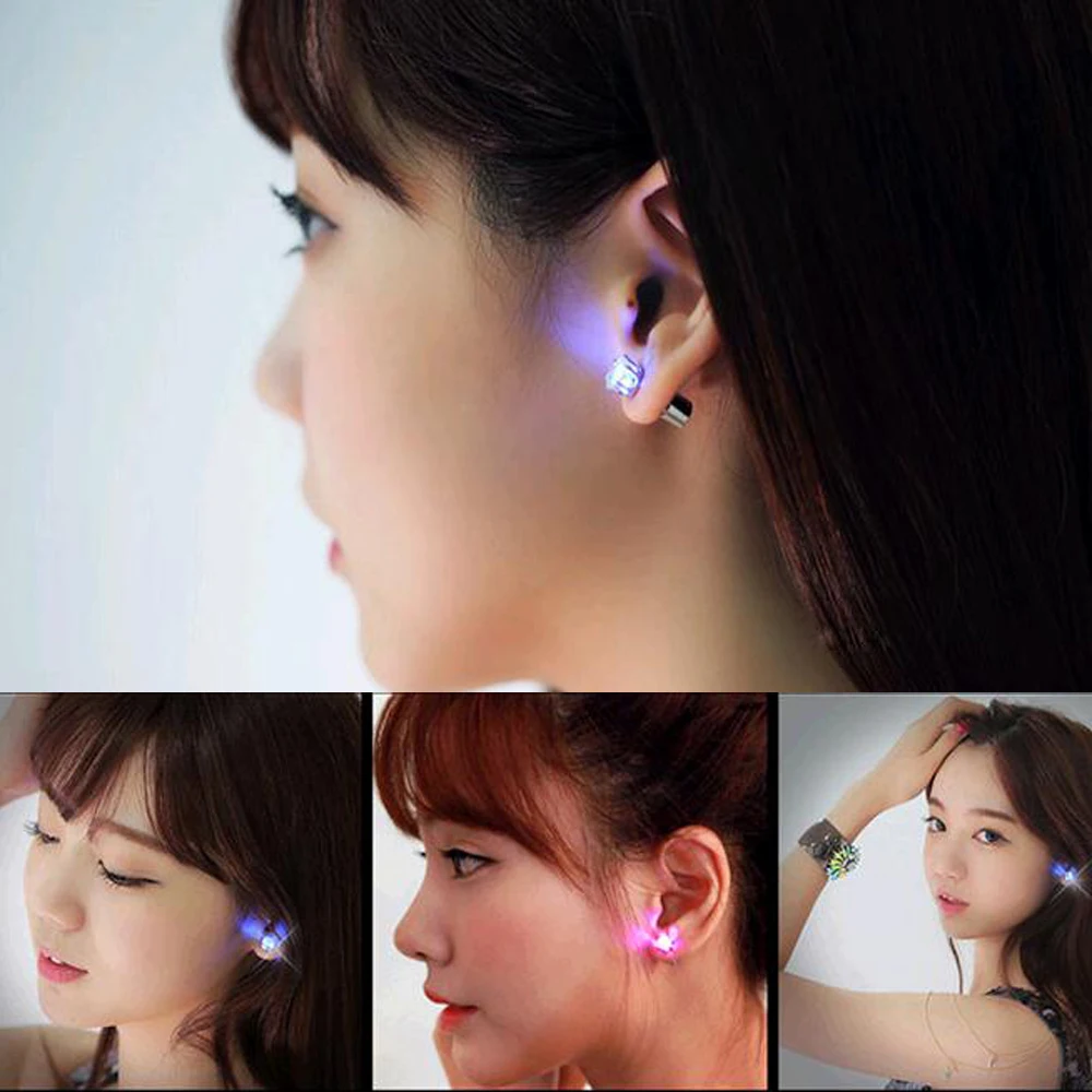 

KISS WIFE 2018 Hot Sale 1PCS Charm LED Earring Light Up Crown Glowing Crystal Stainless Ear Drop Ear Stud Earring Jewelry