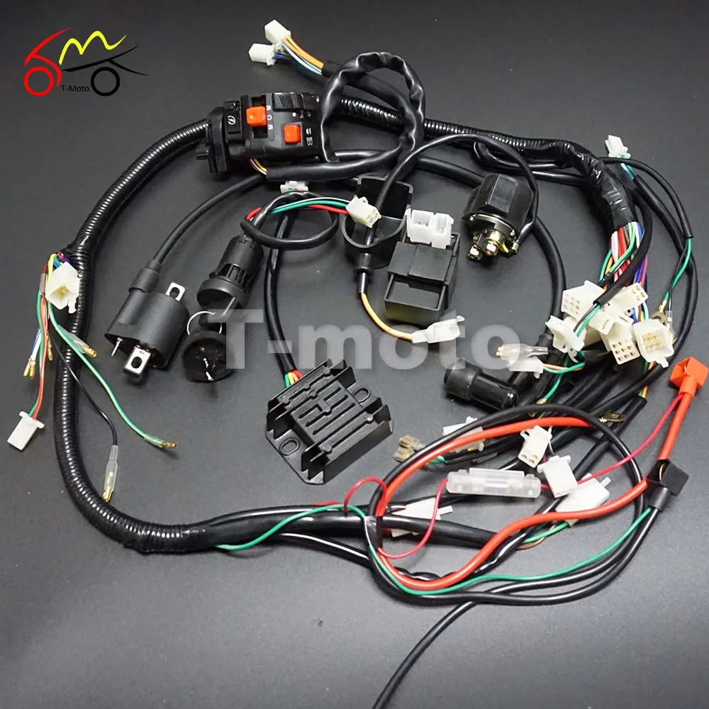 Full Wiring Harness Loom Ignition Coil CDI For 150cc 200cc 250cc 300cc Zongshen Lifan ATV Quad Buggy Electric Start Engine T-mot