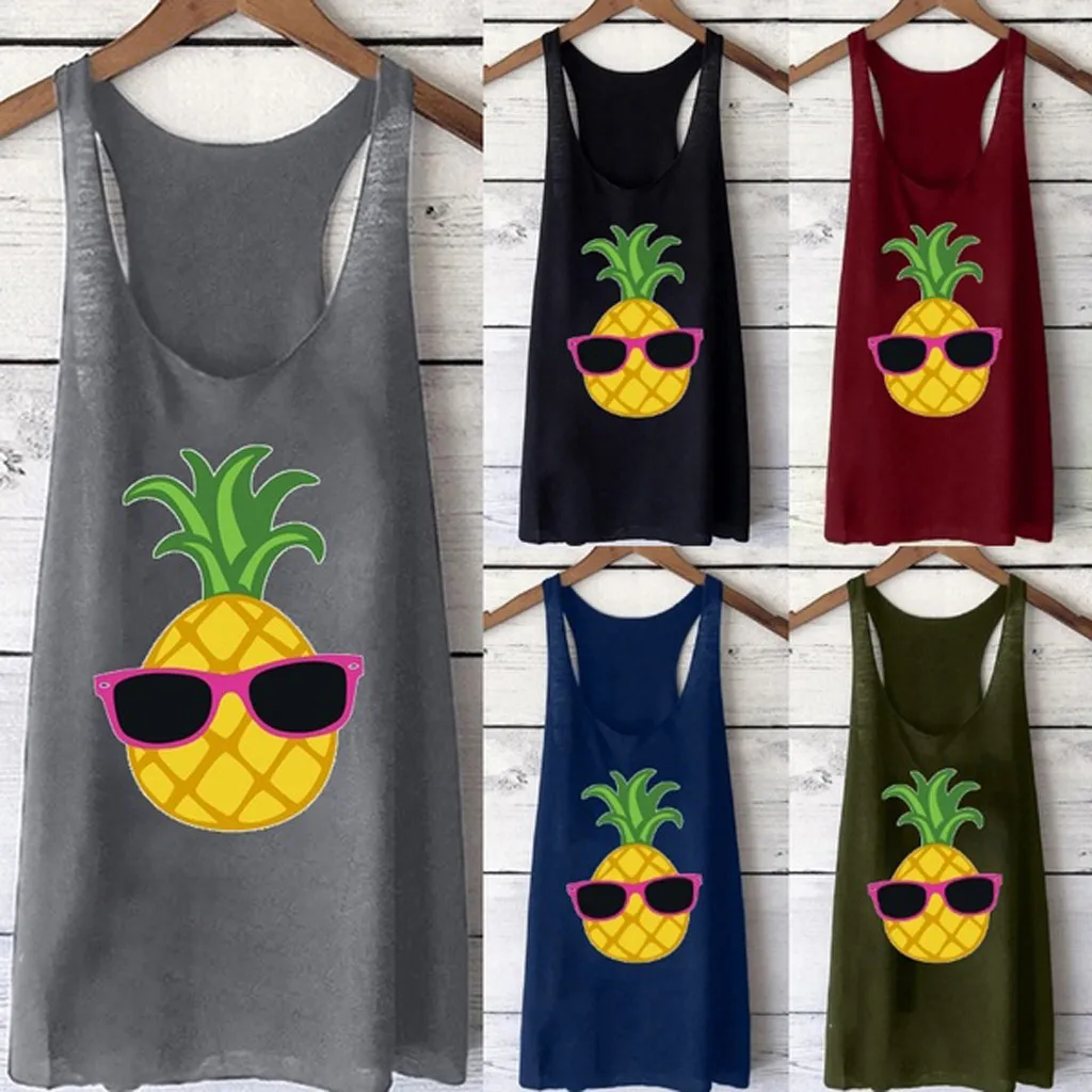 

Summer Women's Fashion Casual Sleeveless O Neck Pineapple Print Tank Tops 2019 New Drop Shipping