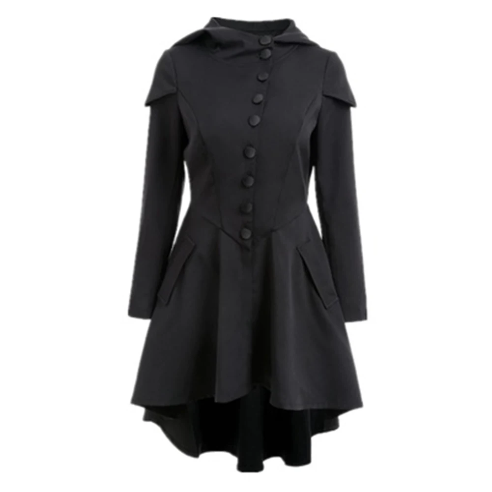 Women Coat 2018 Black Gothic Overcoat Hooded Button 3 Colors Vintage ...